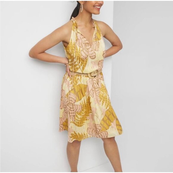 New WHBM Sleeveless V-neck Halter Blouson Dress Tropical Size 12 Women's - Picture 2 of 5